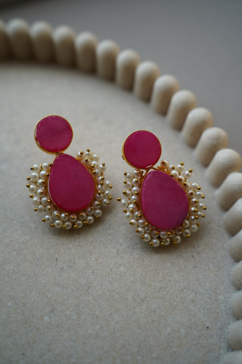 Red Natural Stone Kohi Earrings