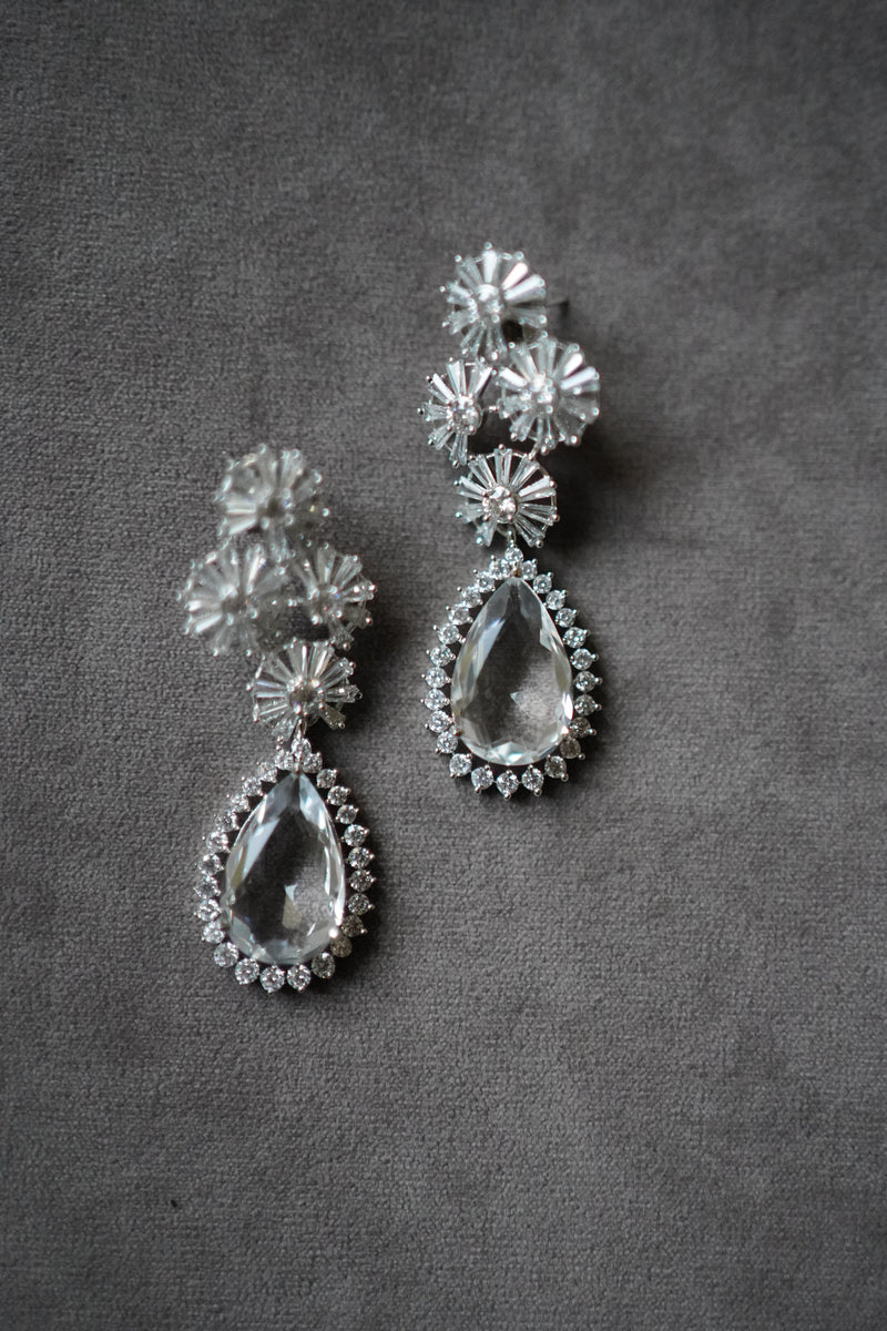 Silver Floral Drop Earrings
