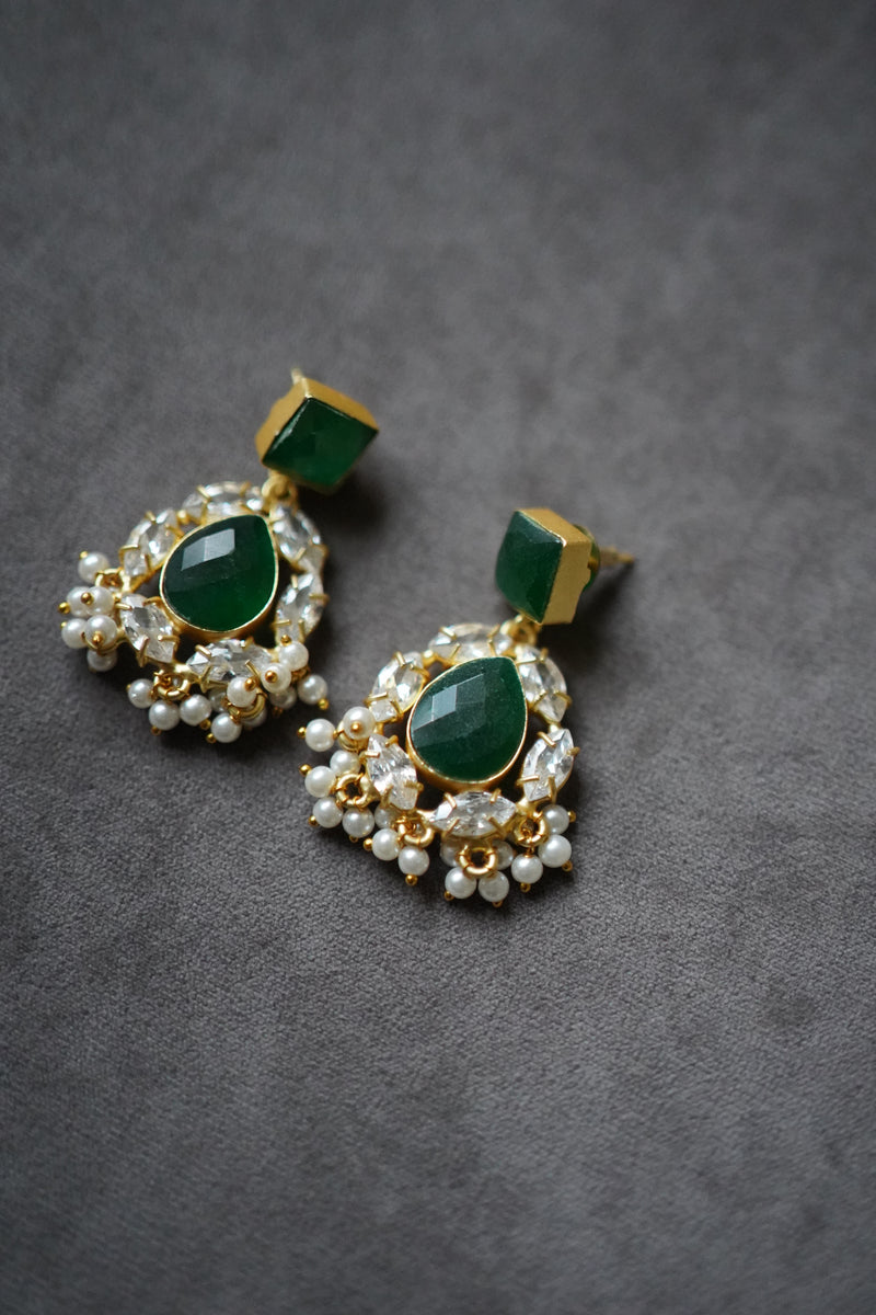 Green Gemstone Detailed Earrings