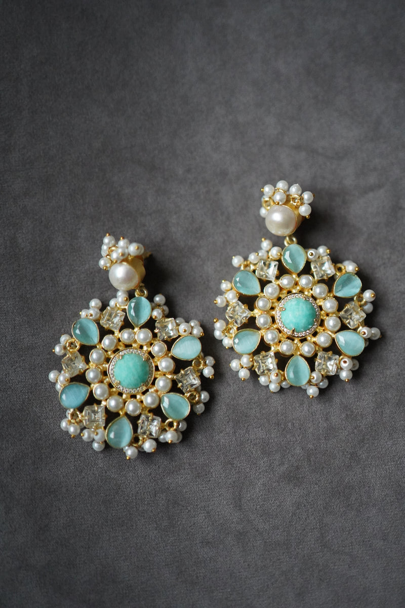 Floral Dami Earrings Mint Green