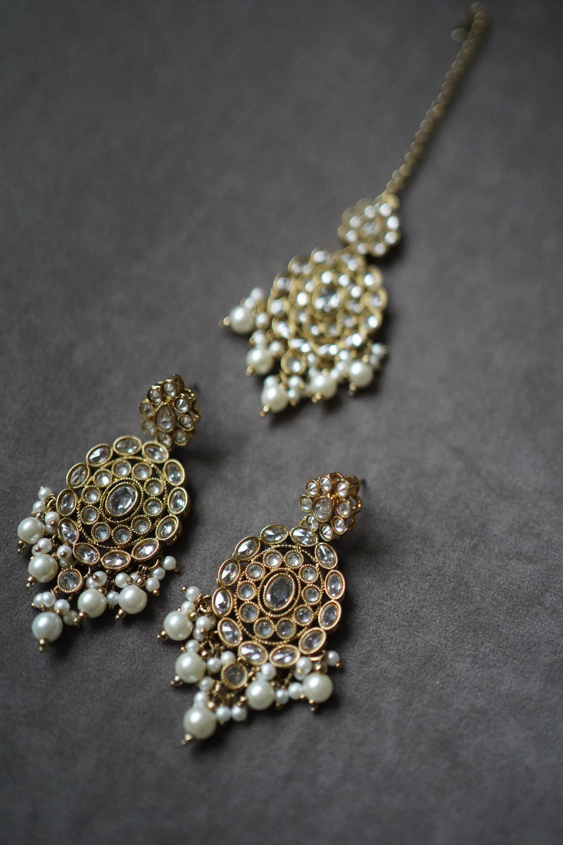 Earrings and Tikka Gold Duo Set