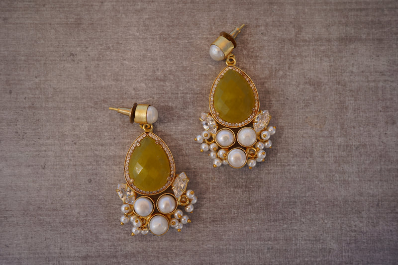 Lemon and pearl statement earrings