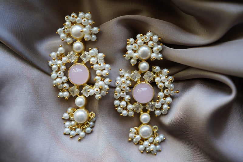Statement pink gemstone and pearl earrings